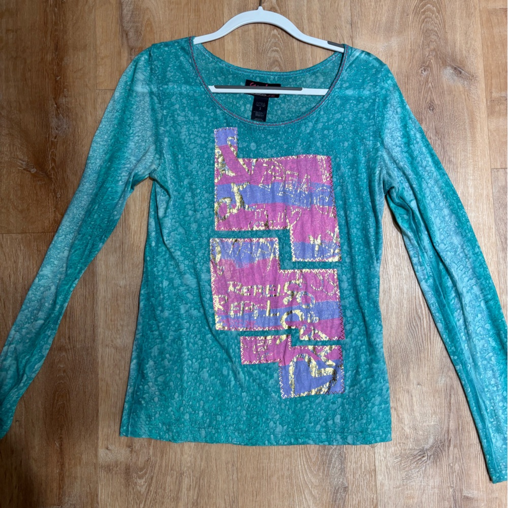 Custo Barcelona Teal and Pink Long Sleeve Top